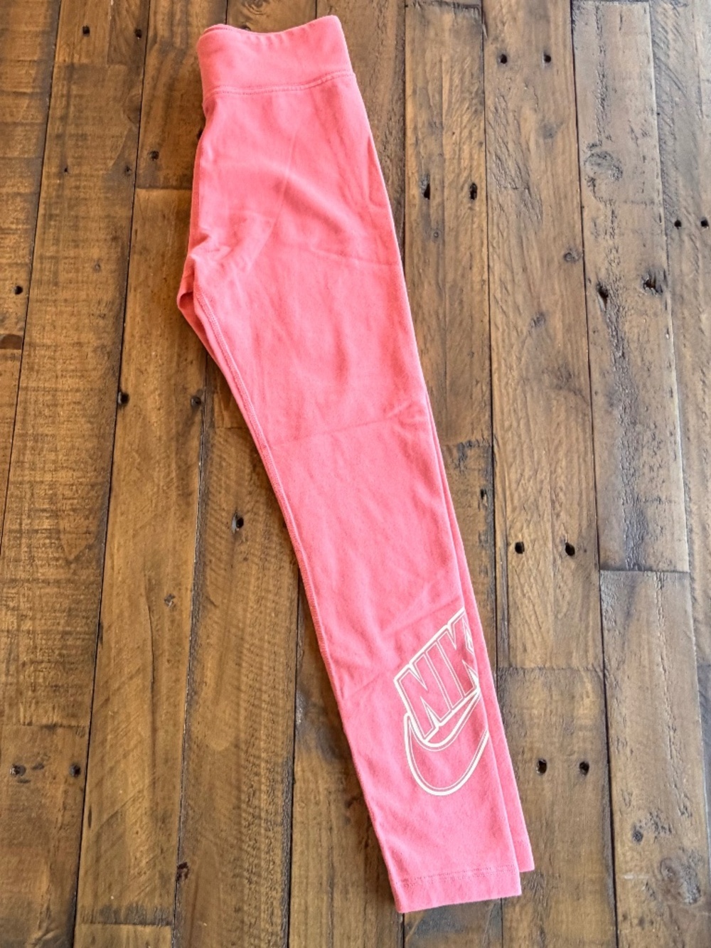 Nike Girls Leggings Pink Coral Logo Athletic Pants Youth Size Small EUC